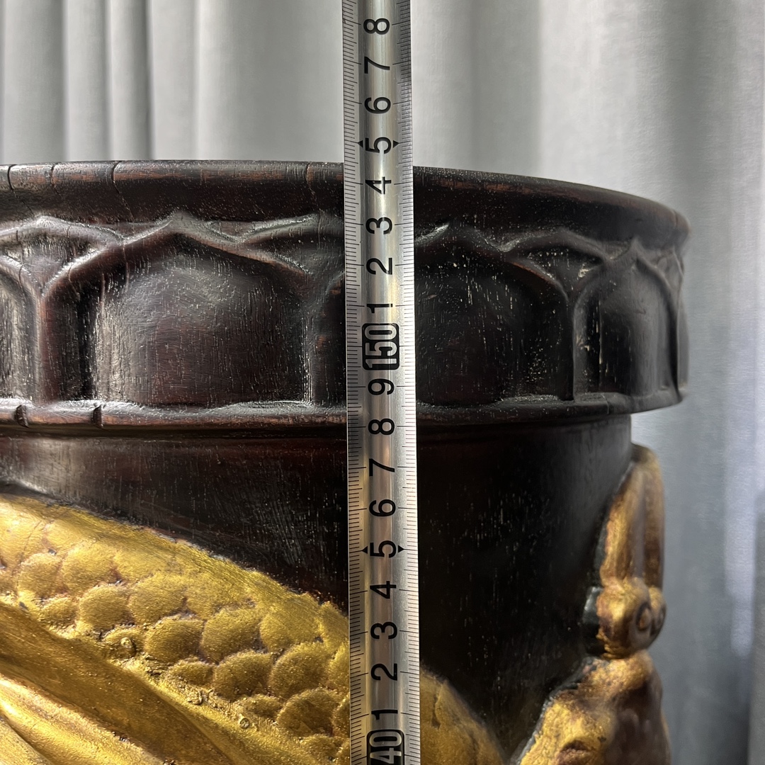 Qing Dynasty Red Sandalwood and gold dragon feng shui pair pillars