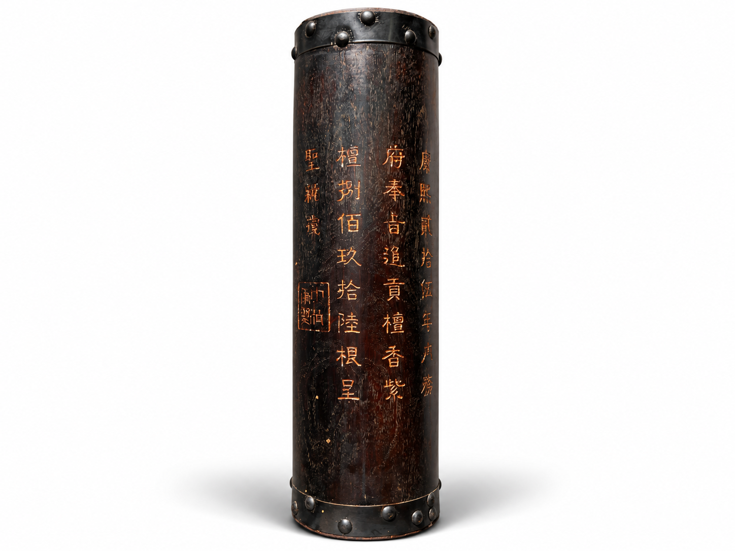 Qing Dynasty Sandalwood hand-engraved and gold-plated feng shui pillar