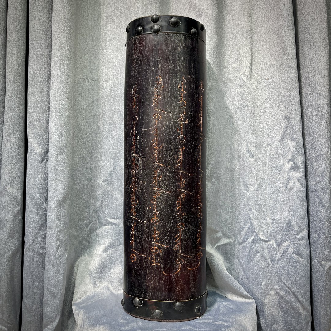 Qing Dynasty Sandalwood hand-engraved and gold-plated feng shui pillar