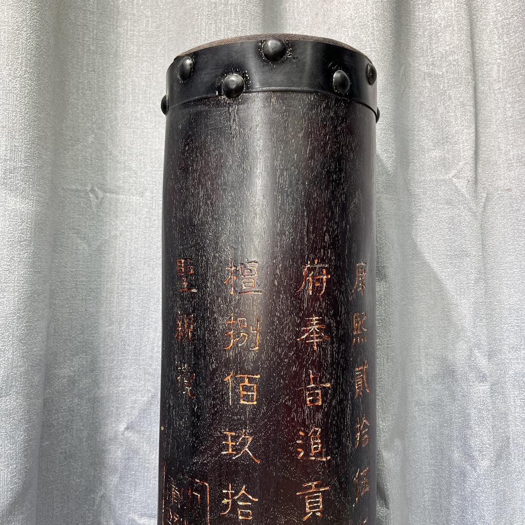 Qing Dynasty Sandalwood hand-engraved and gold-plated feng shui pillar