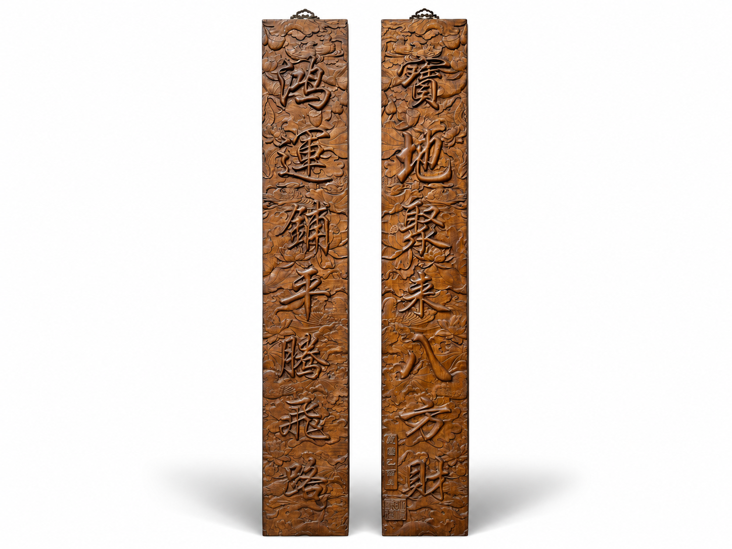 Qing Dynasty Rosewood fully carved relief couplets pair board
