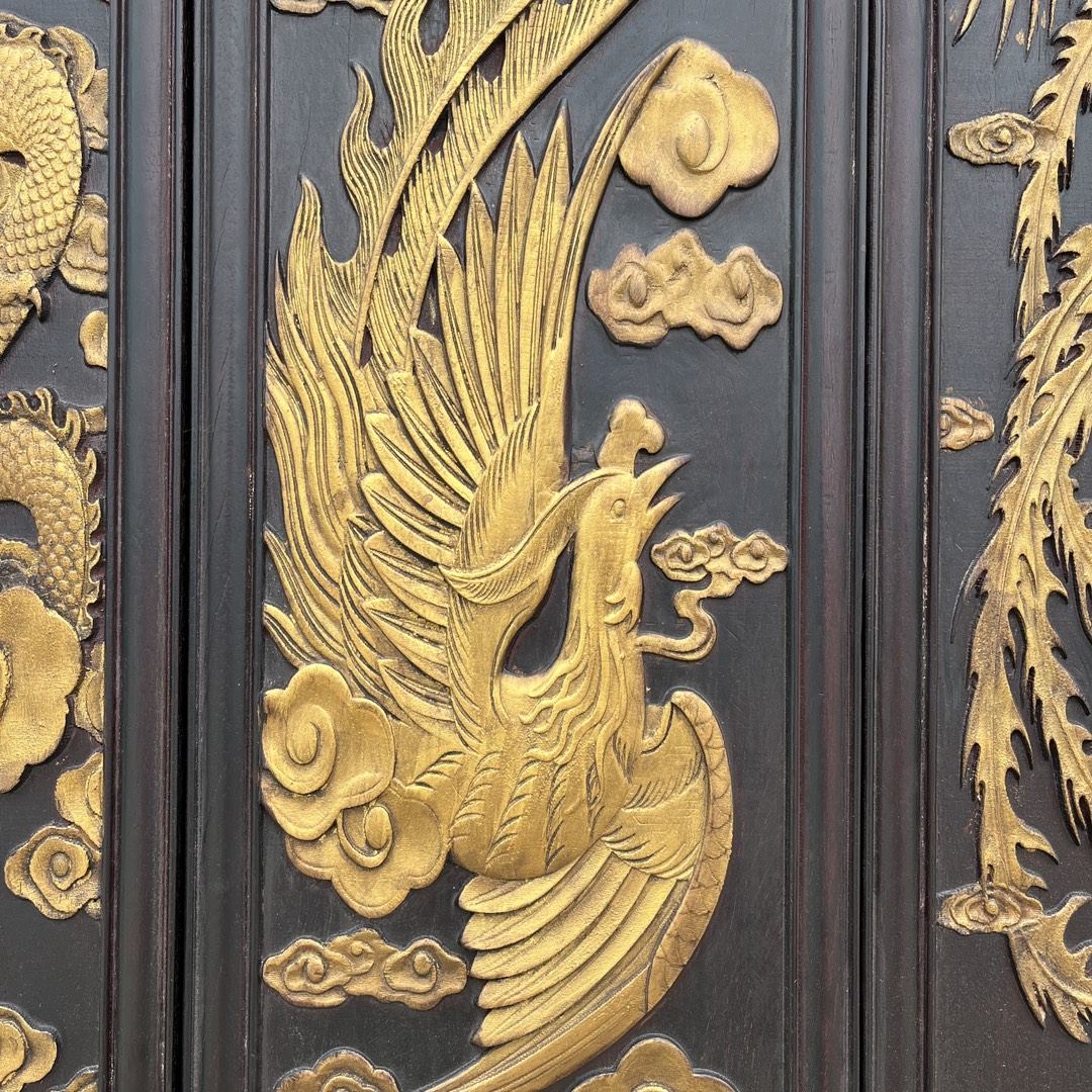 Qing Dynasty Rosewood carvings of dragons and phoenixes pattern four screens