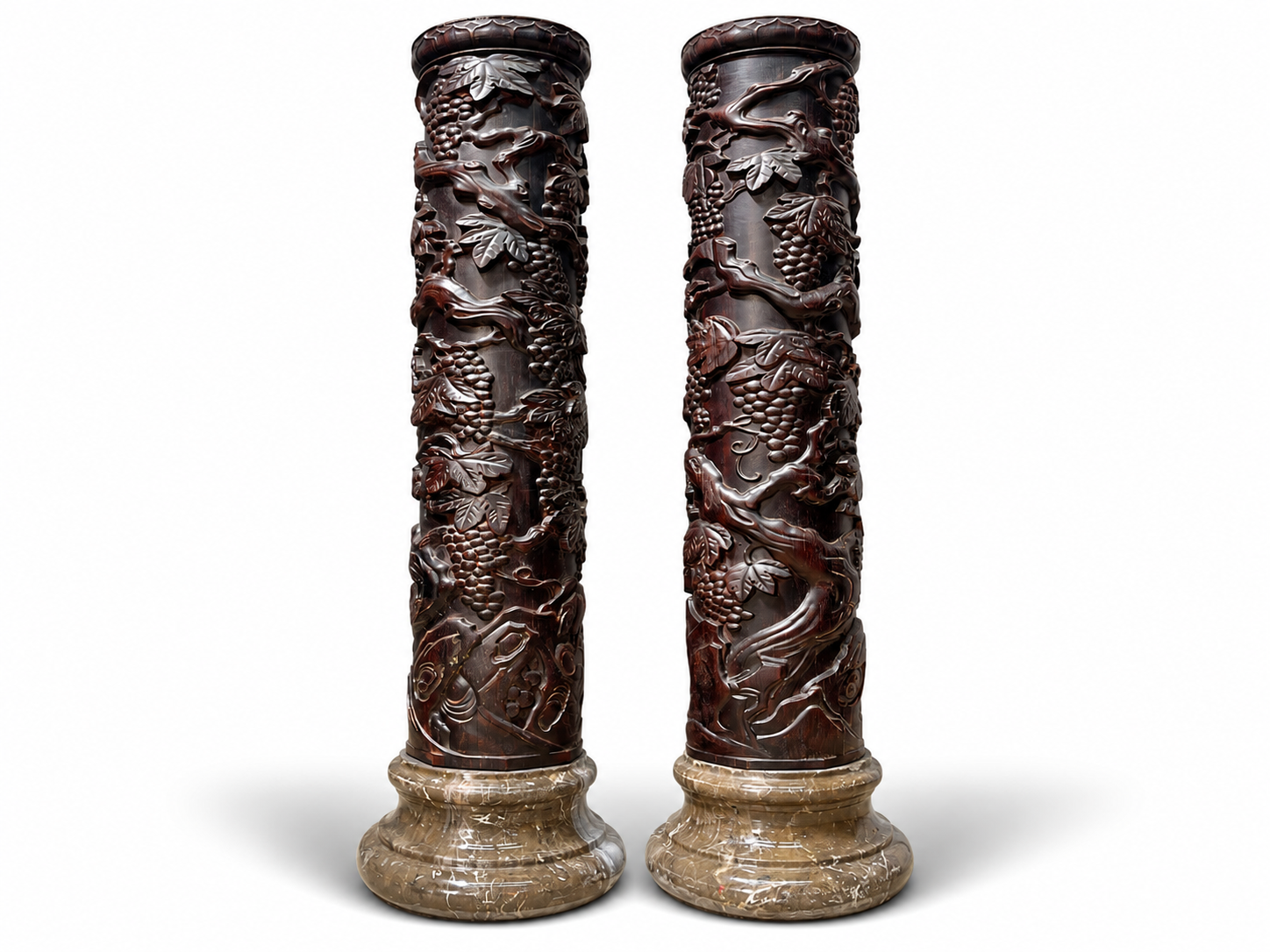 Qing Dynasty Sandalwood hand-engraved grapes feng shui pillar