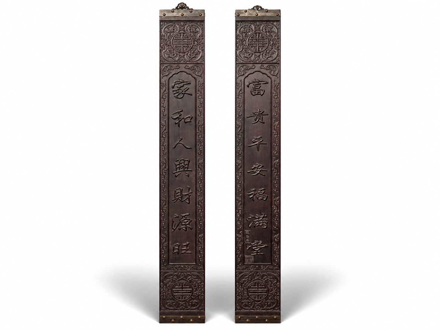Qing Dynasty Sandalwood hand-engraved grapes feng shui pillar