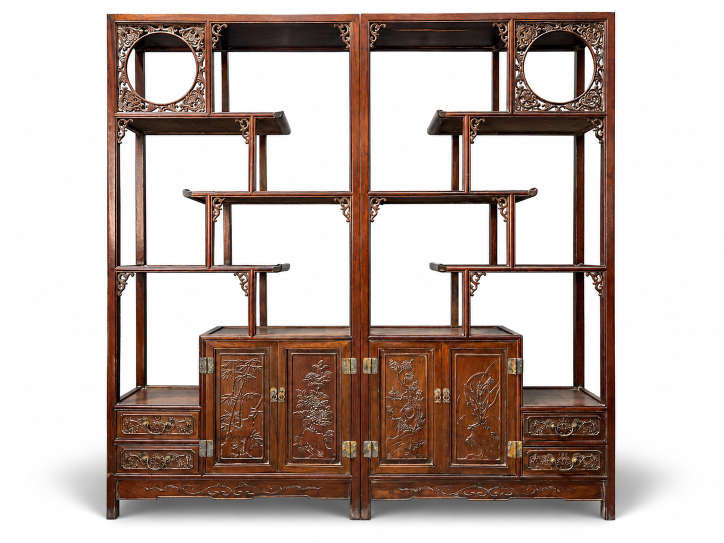 Qing Dynasty Rosewood hand-engraved flower pattern rack