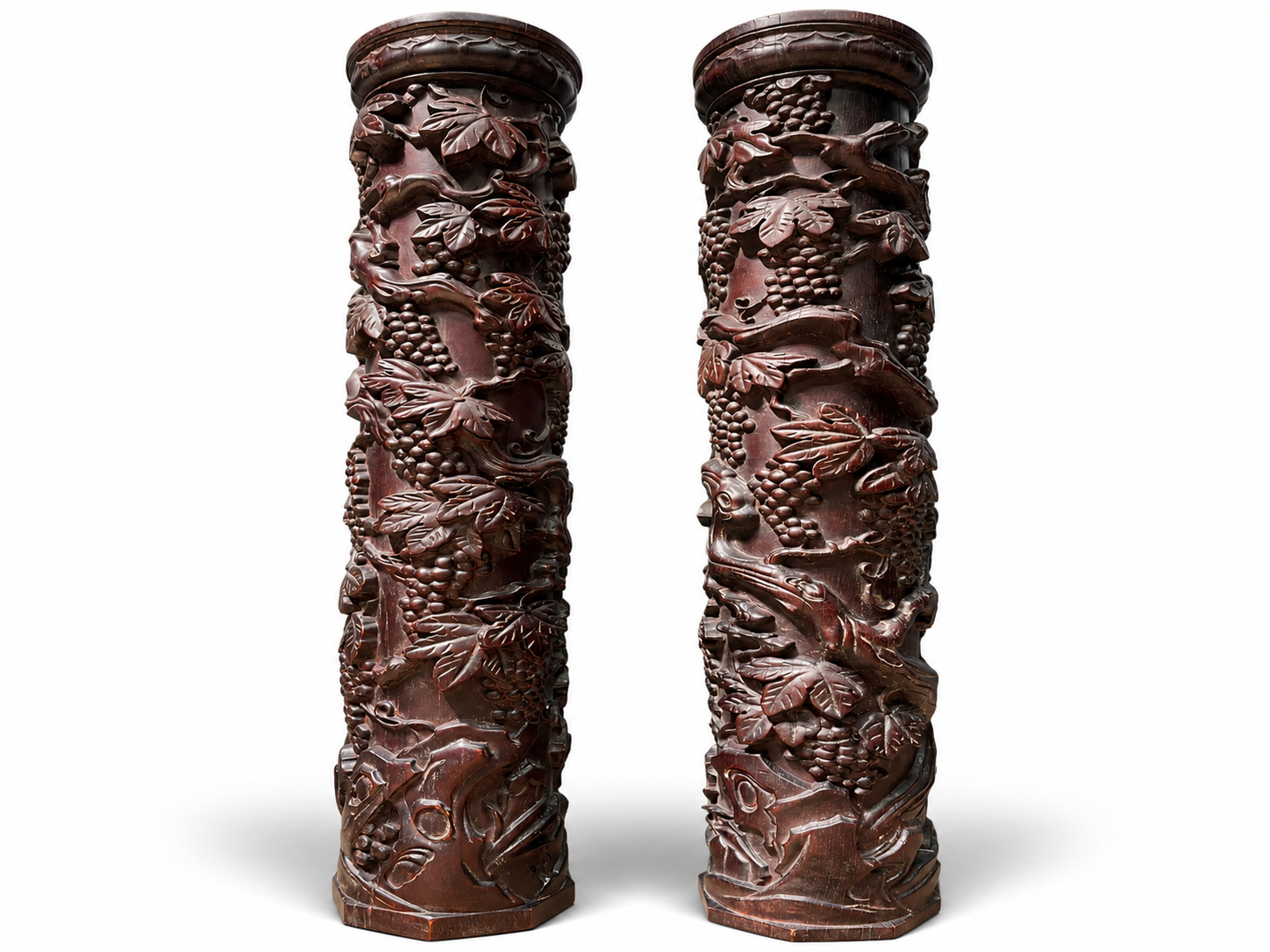 Qing Dynasty Sandalwood hand-engraved grapes feng shui pillar