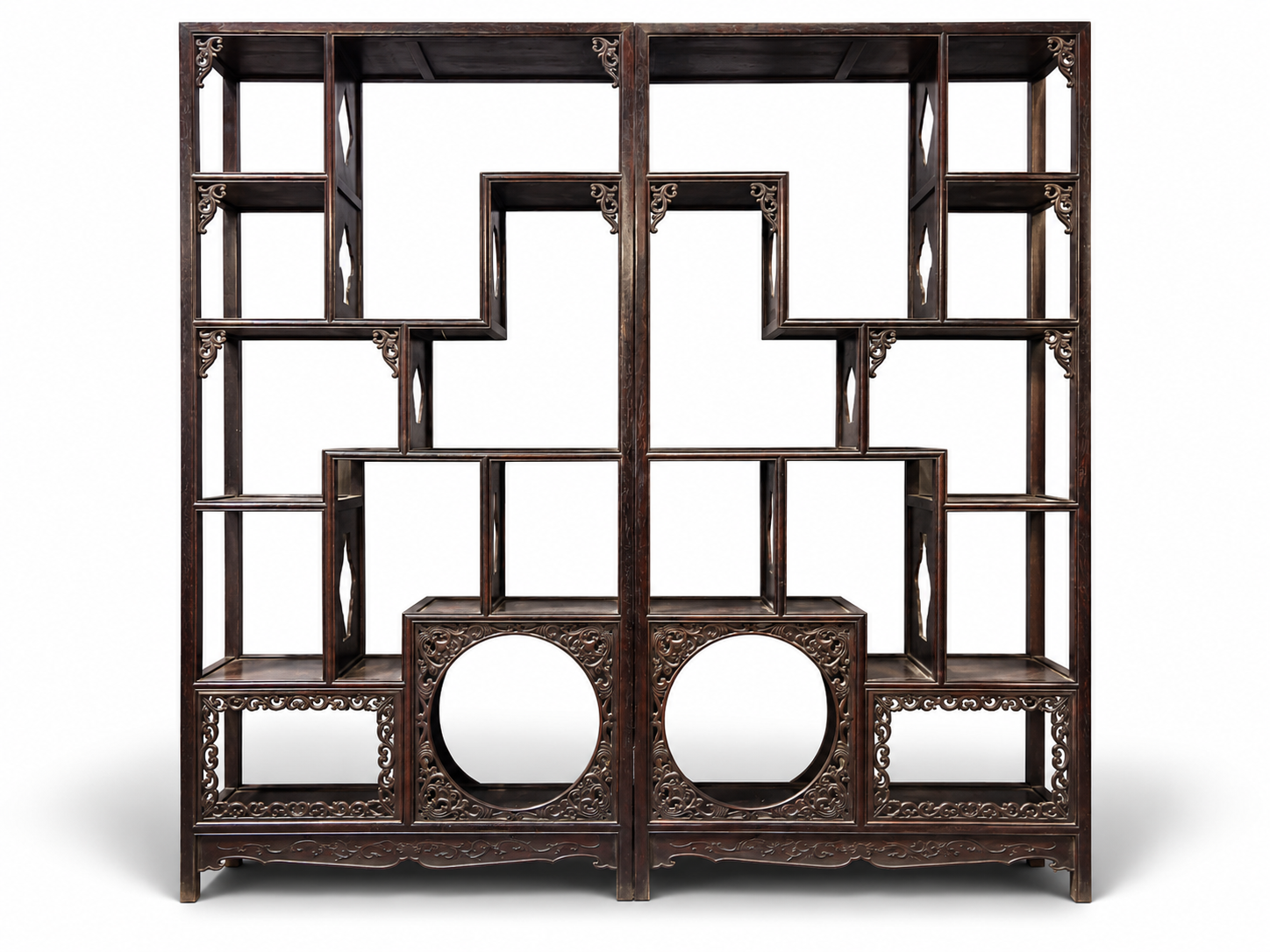 Qing Dynasty Sandalwood hand-engraved flower pattern rack