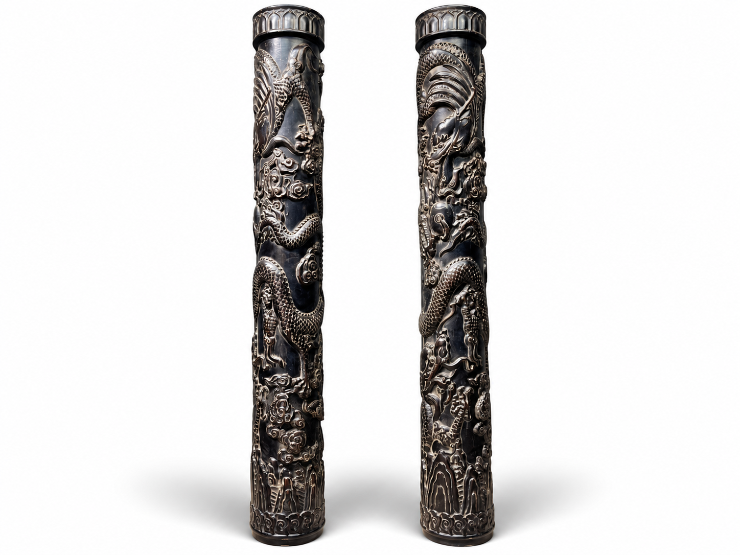 Qing Dynasty Sandalwood hand-engraved Dragon pattern feng shui pillar
