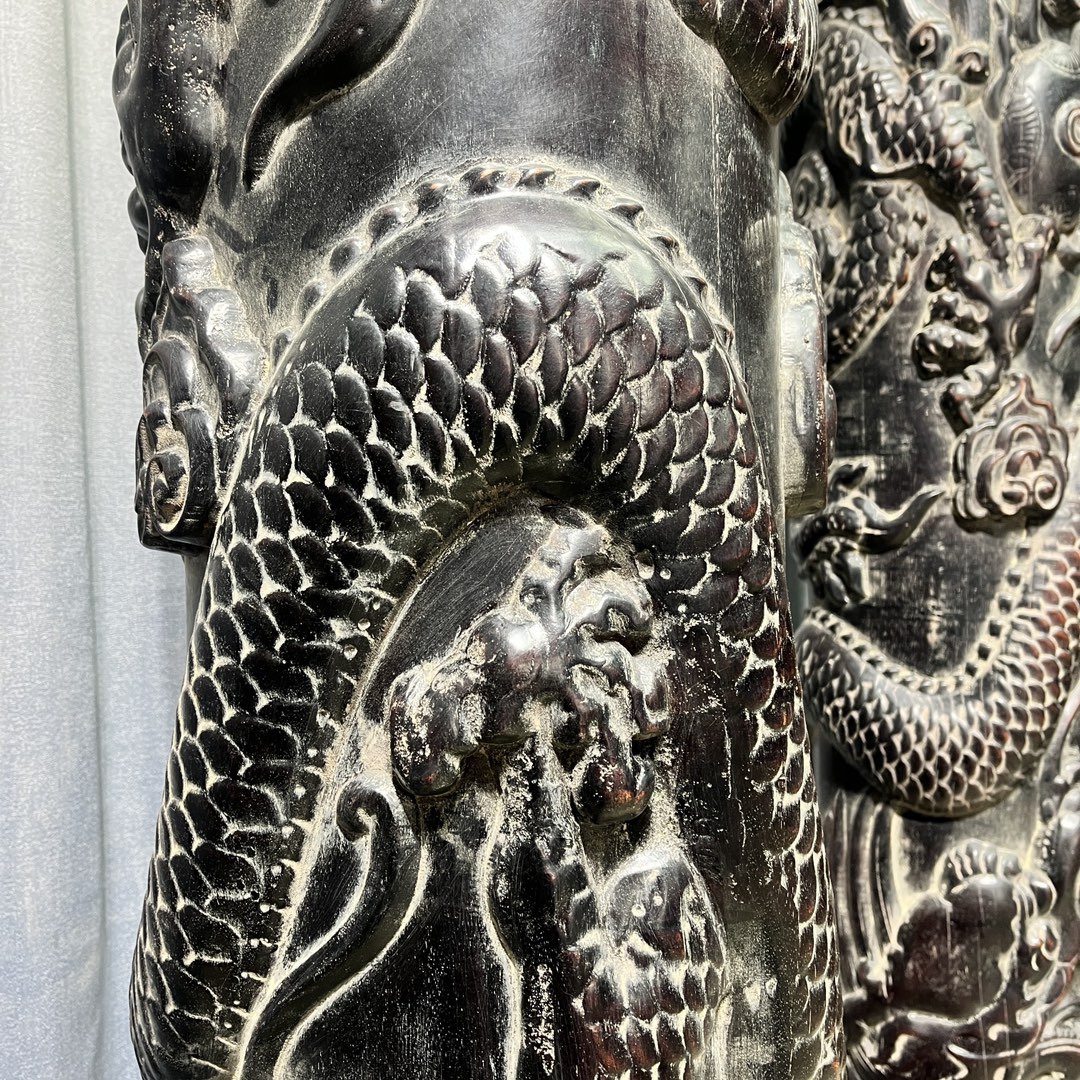 Qing Dynasty Sandalwood hand-engraved Dragon pattern feng shui pillar
