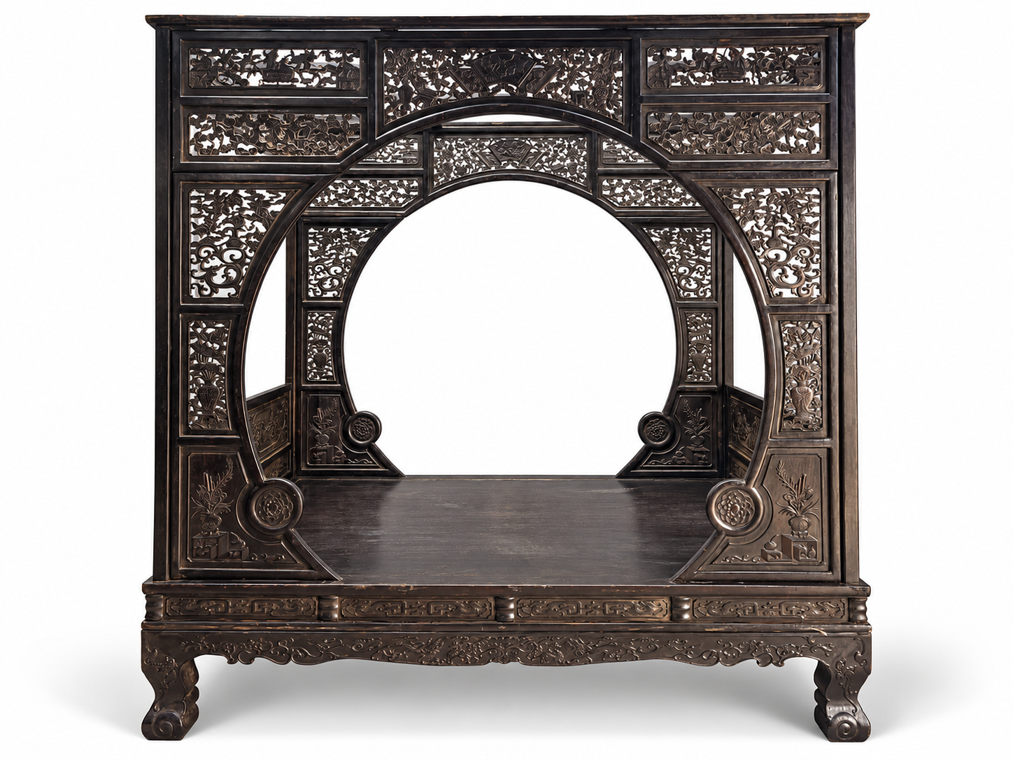 Qing Dynasty Red Sandalwood mandarin vase frame pattern bed