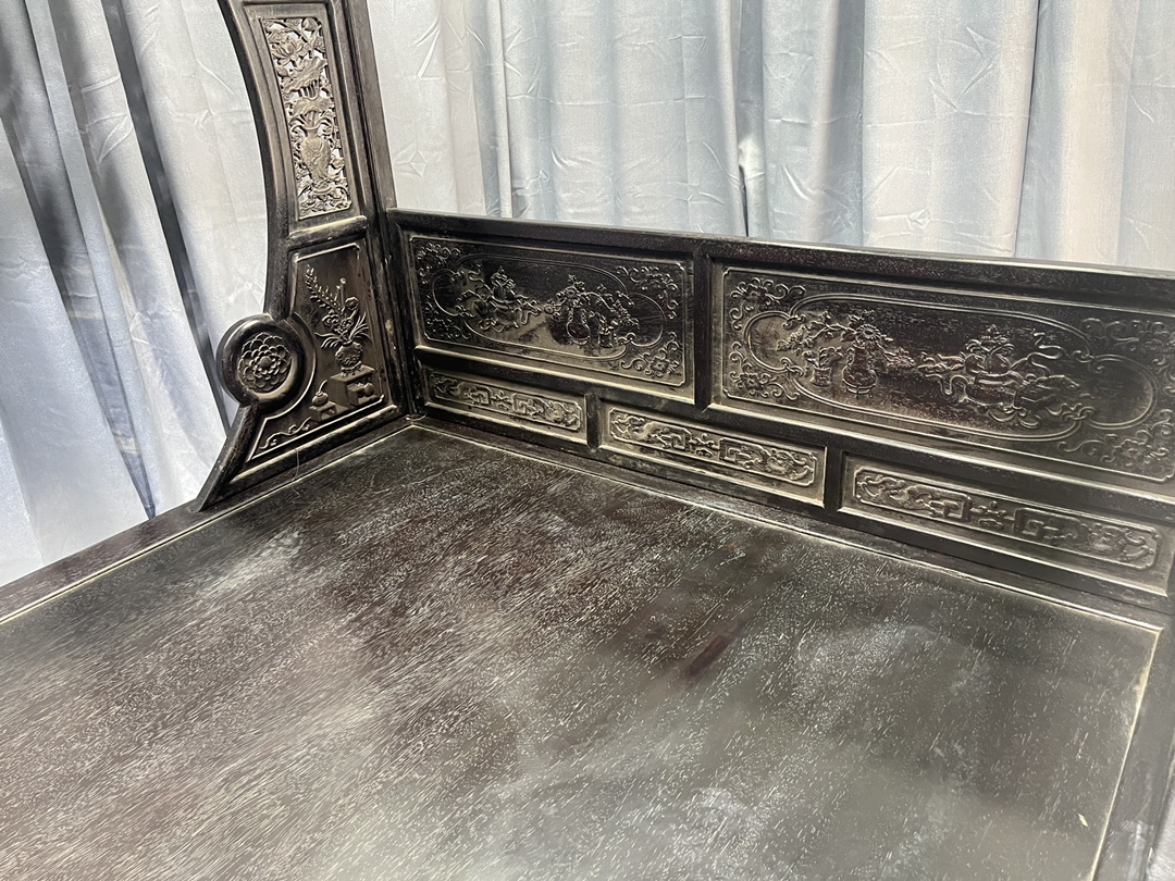 Qing Dynasty Red Sandalwood mandarin vase frame pattern bed
