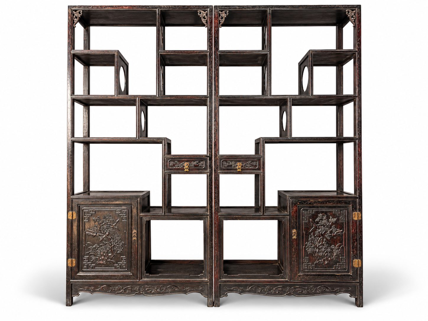 Qing Dynasty Sandalwood hand-engraved flower pattern rack