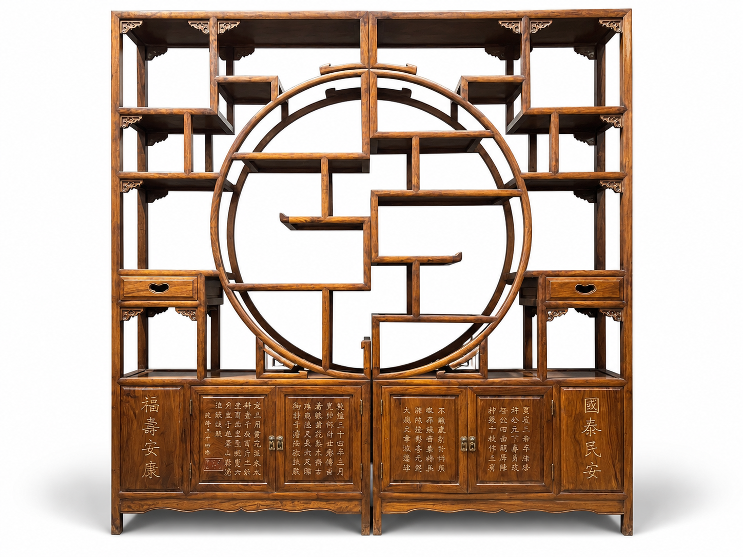 Qing Dynasty Rosewood hand-engraved flower pattern pair antique shelves