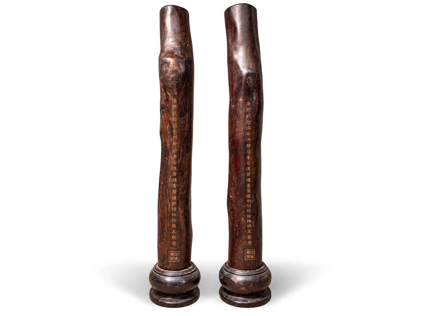 Qing Dynasty Ebony wood hand carved base feng shui pillar
