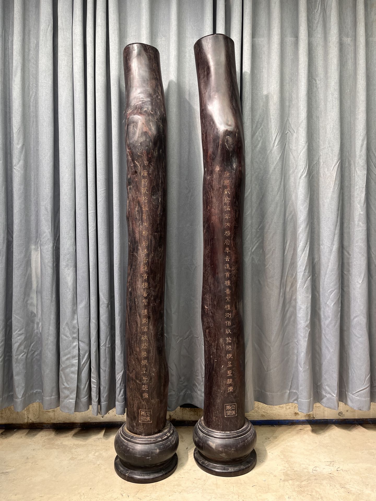 Qing Dynasty Ebony wood hand carved base feng shui pillar