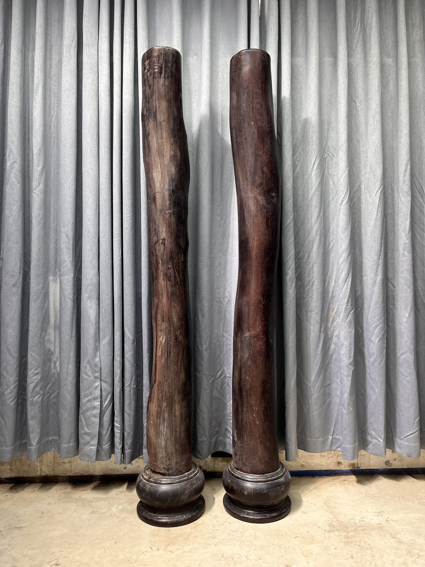 Qing Dynasty Ebony wood hand carved base feng shui pillar
