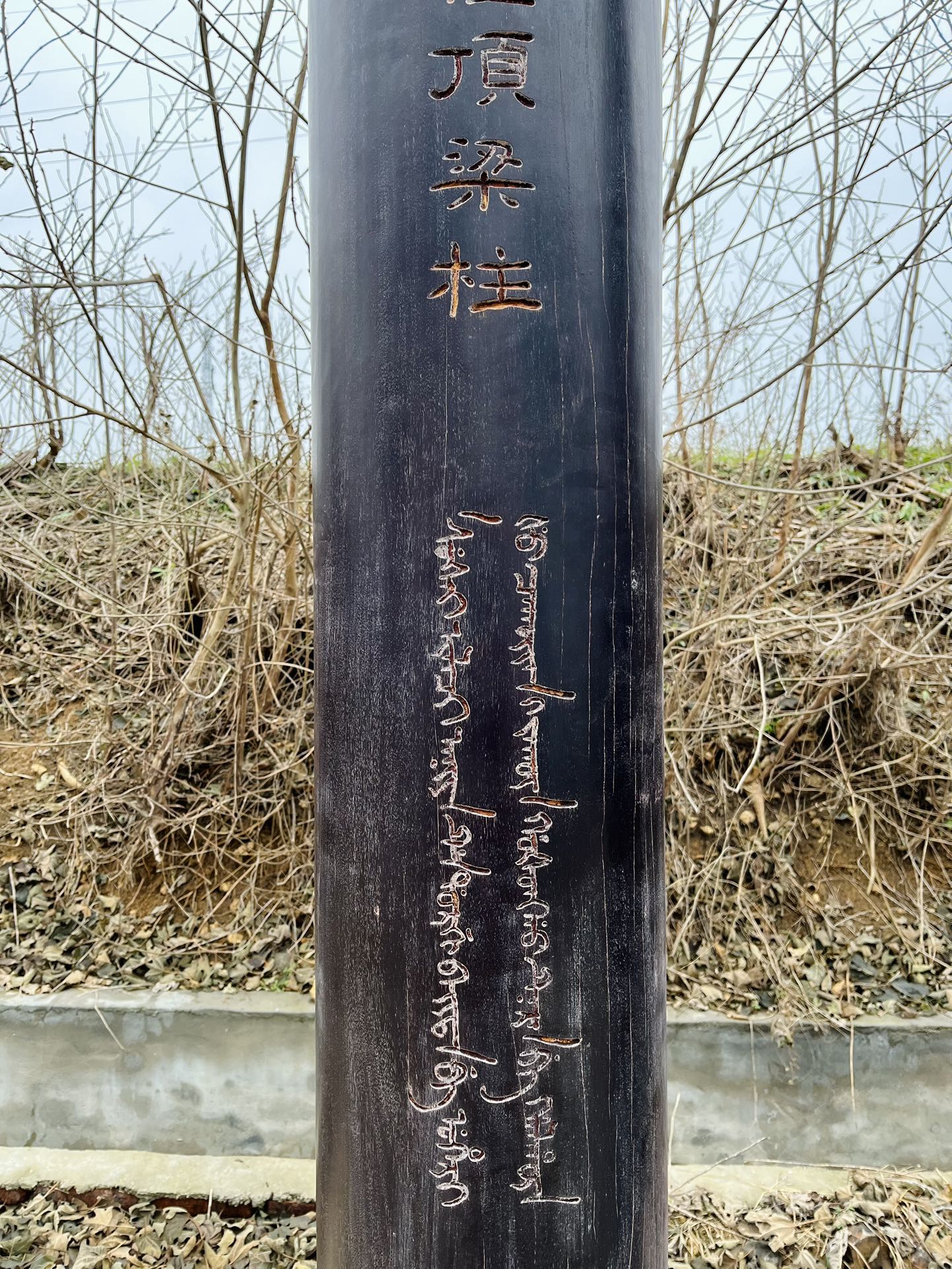 Qing Dynasty Sandalwood hand-carved Chinese characters pair of pillars