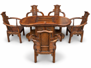 Qing Dynasty Rosewood hand-engraved tea Tables and chair set