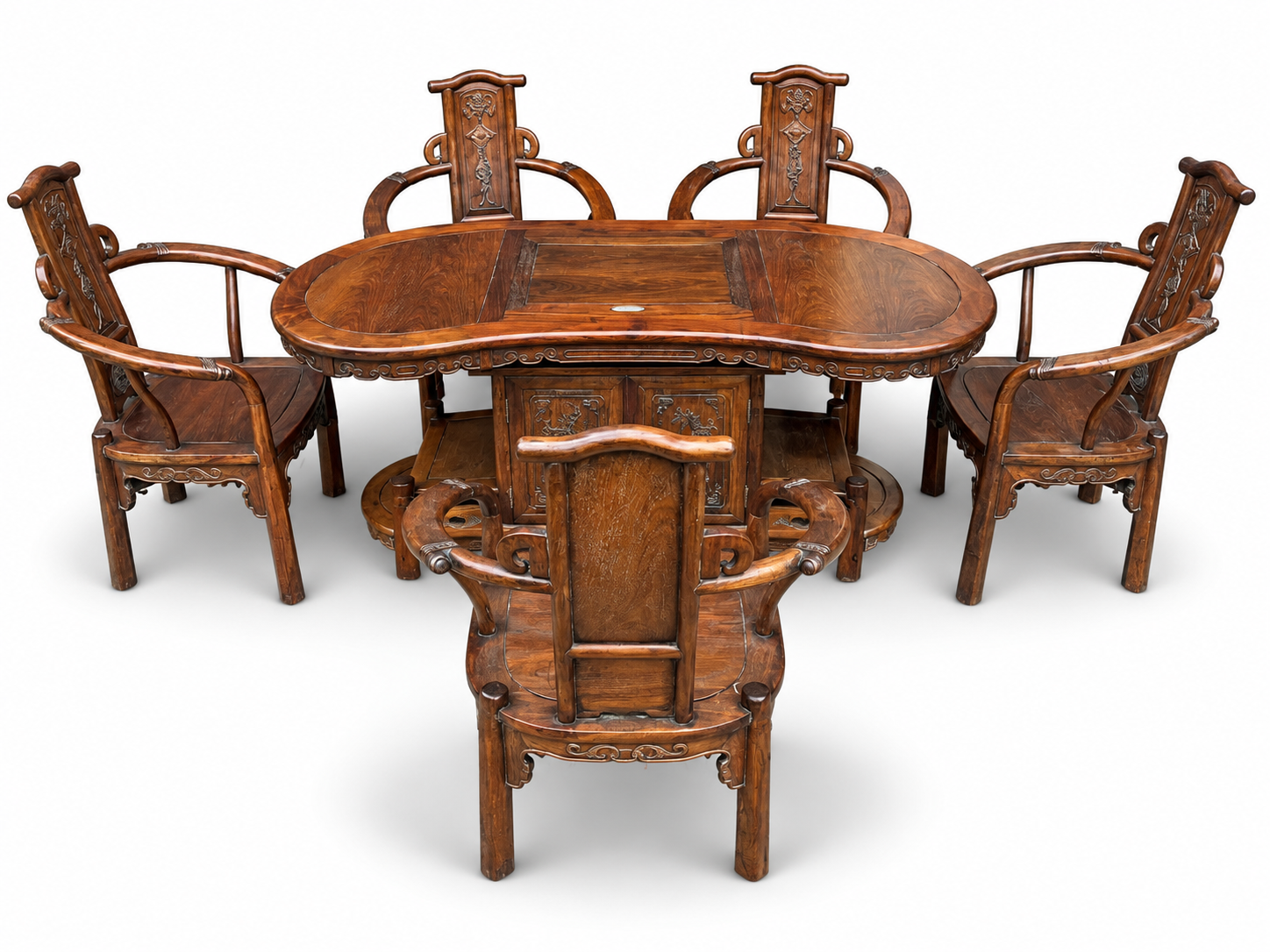 Qing Dynasty Rosewood hand-engraved tea Tables and chair set