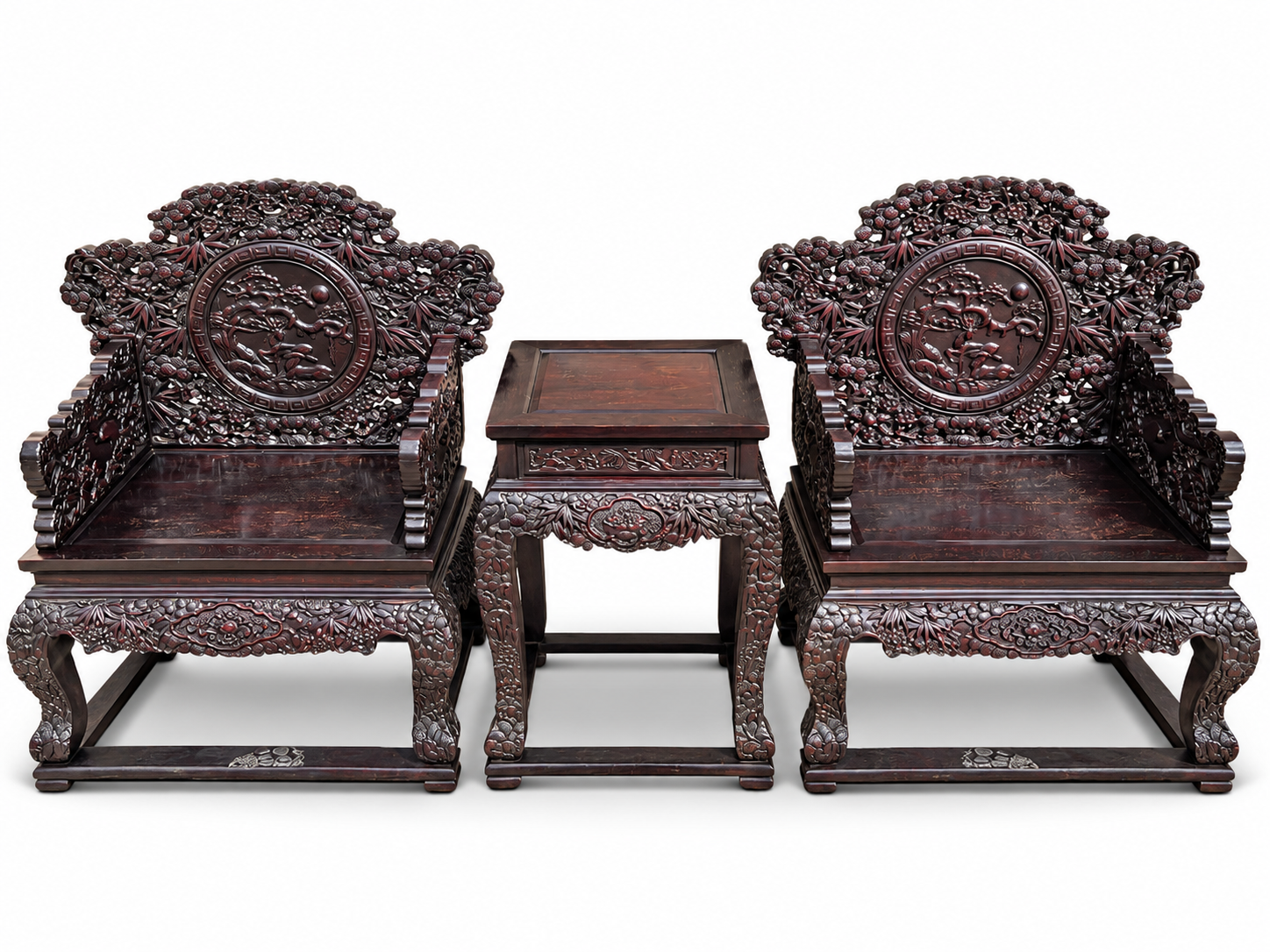 Qing Dynasty Rosewood hand-engraved tea Tables and chair set