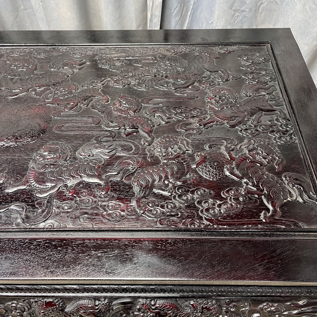 Qing Dynasty Red Sandalwood fully carved painting case Tables