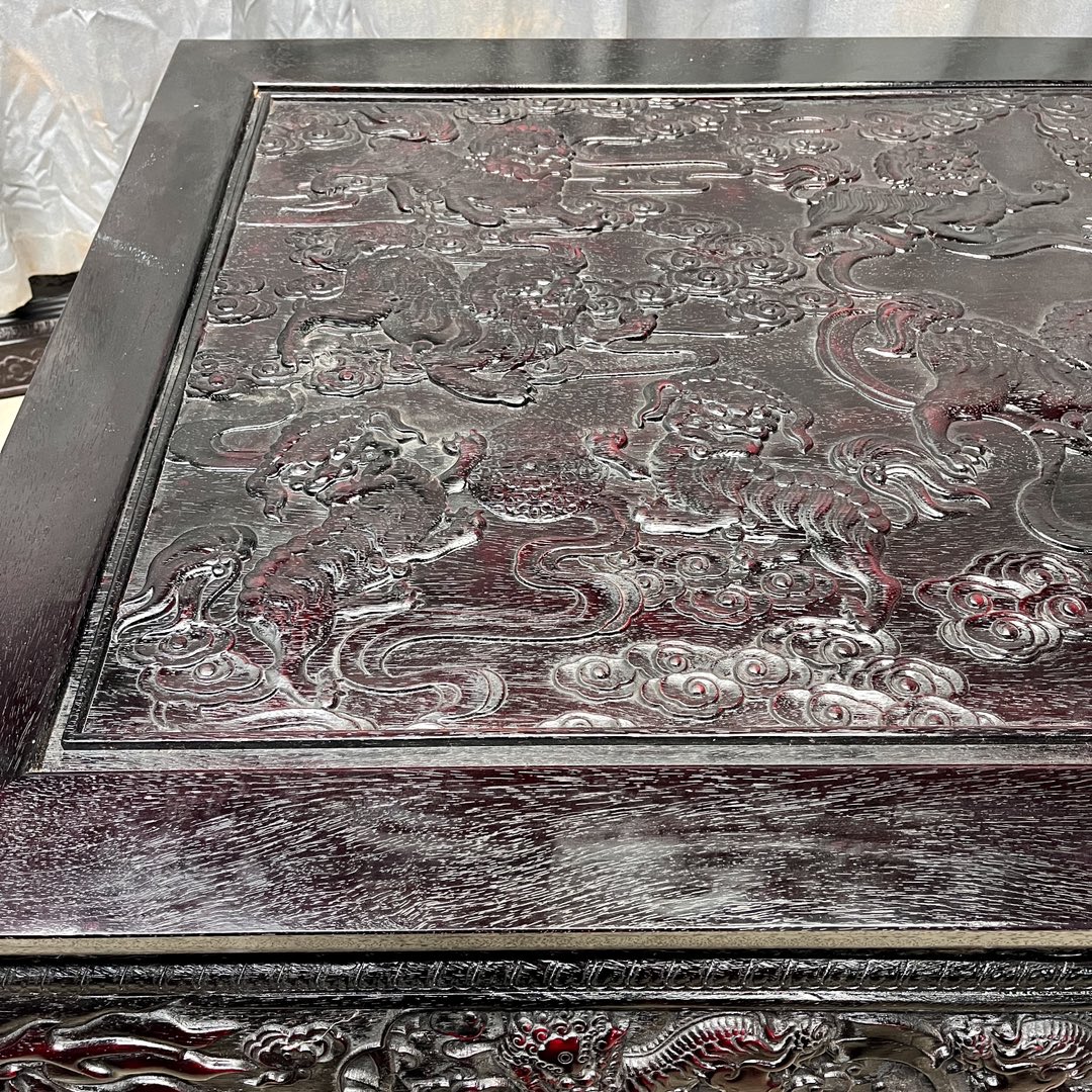 Qing Dynasty Red Sandalwood fully carved painting case Tables