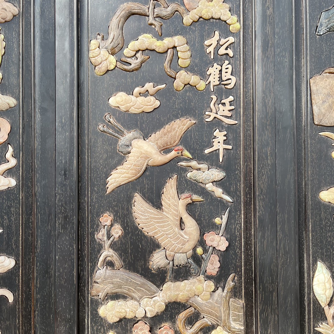 Qing Dynasty Red Sandalwood inlaid Xiu jade five screens