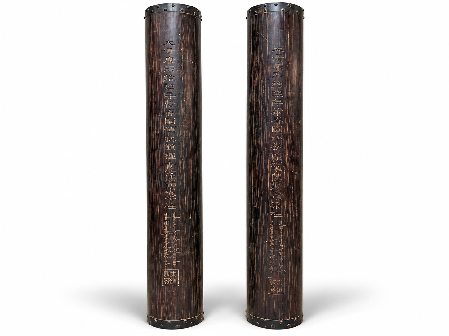 Qing Dynasty zitan wood hand-carved gold fonts smooth polished pillars