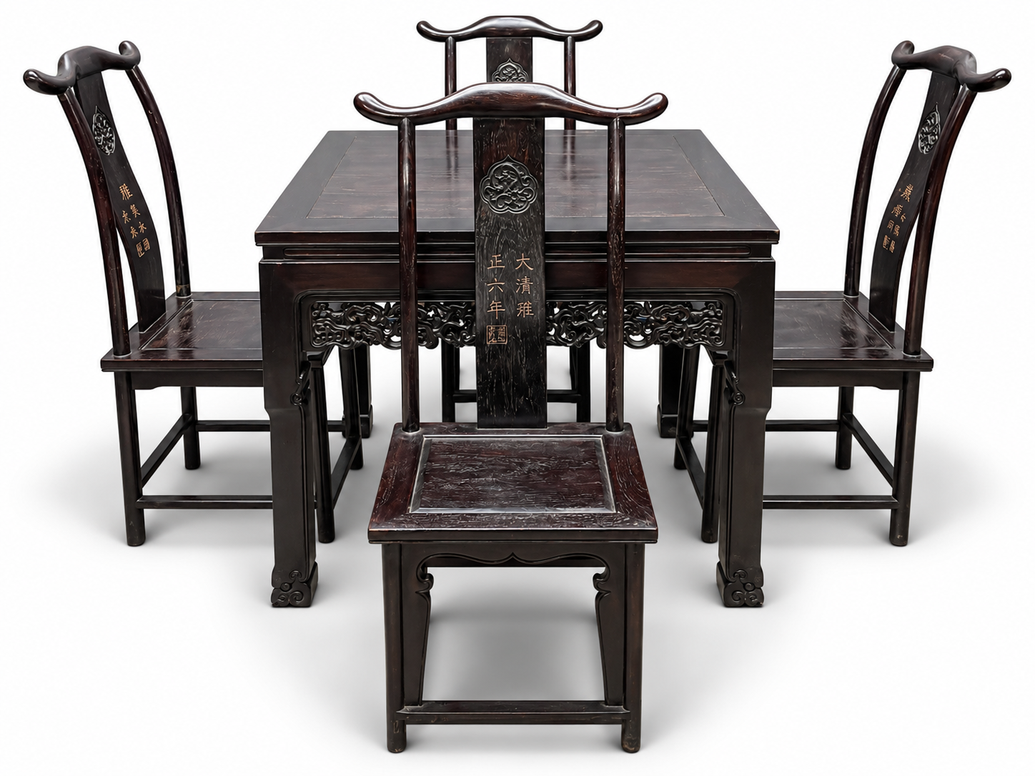 Qing Dynasty Sandalwood hand-engraved square five-piece chair Tables set