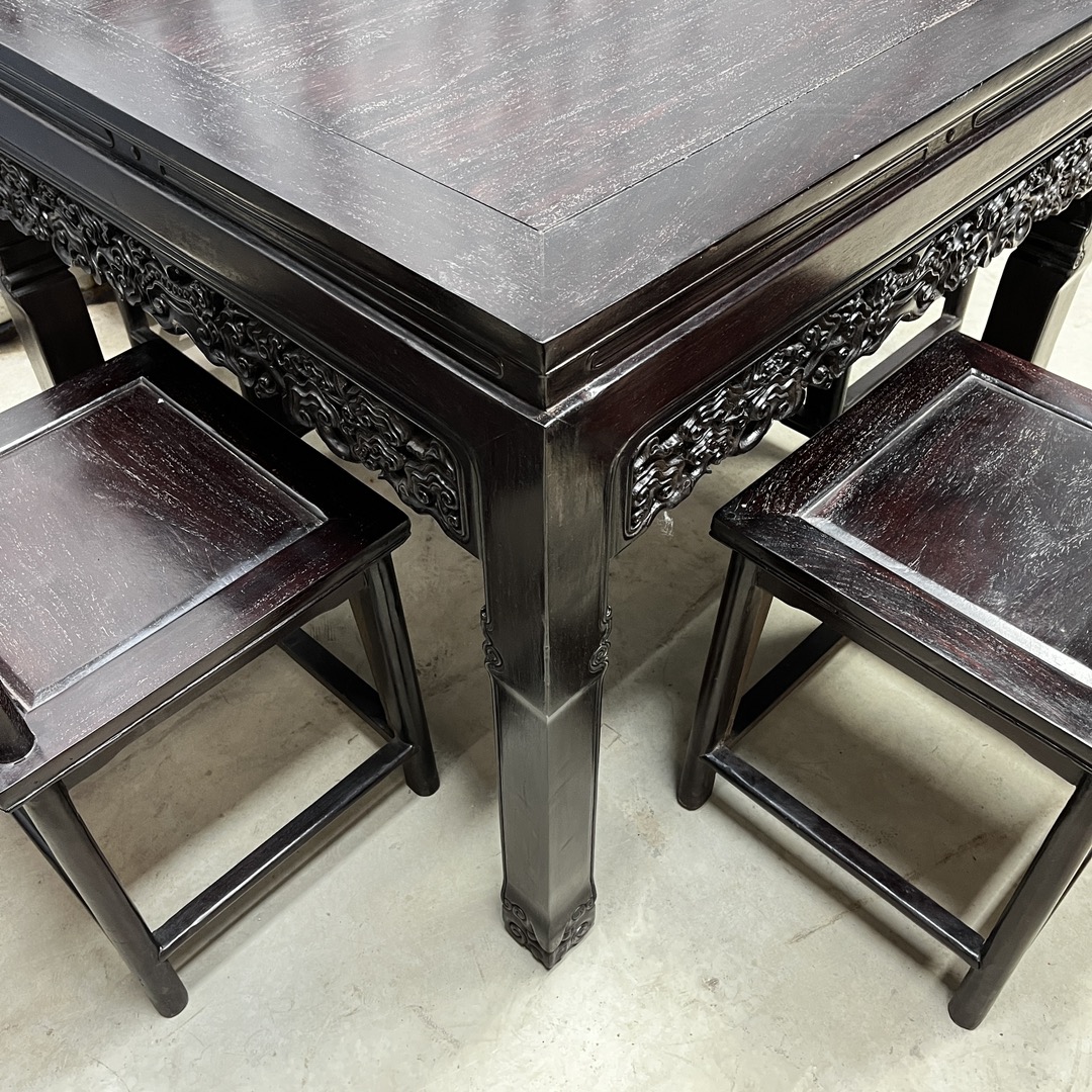 Qing Dynasty Sandalwood hand-engraved square five-piece chair Tables set