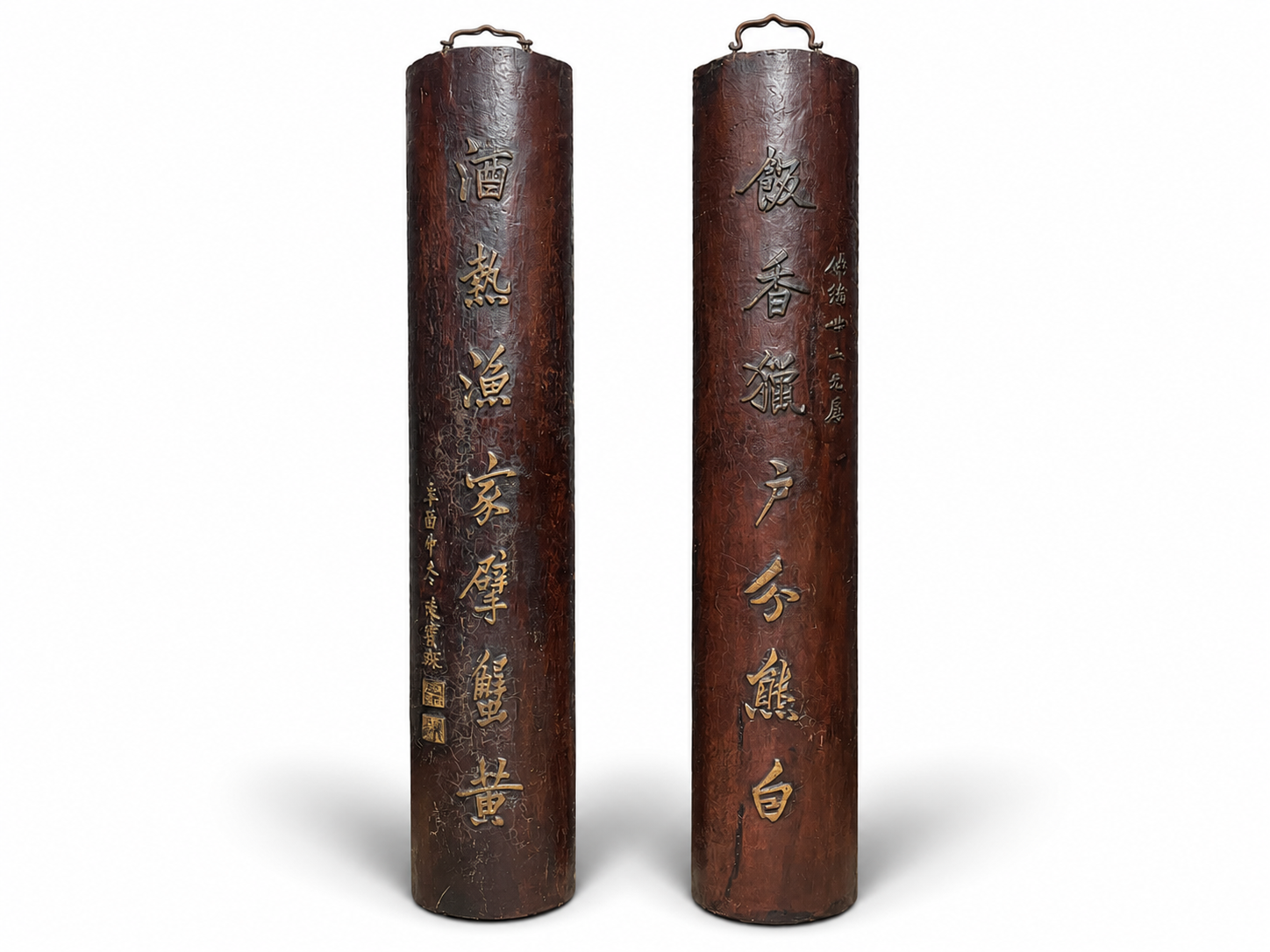 Qing Dynasty lacquerware wood gold-painted couplets on hanging a pair of screens