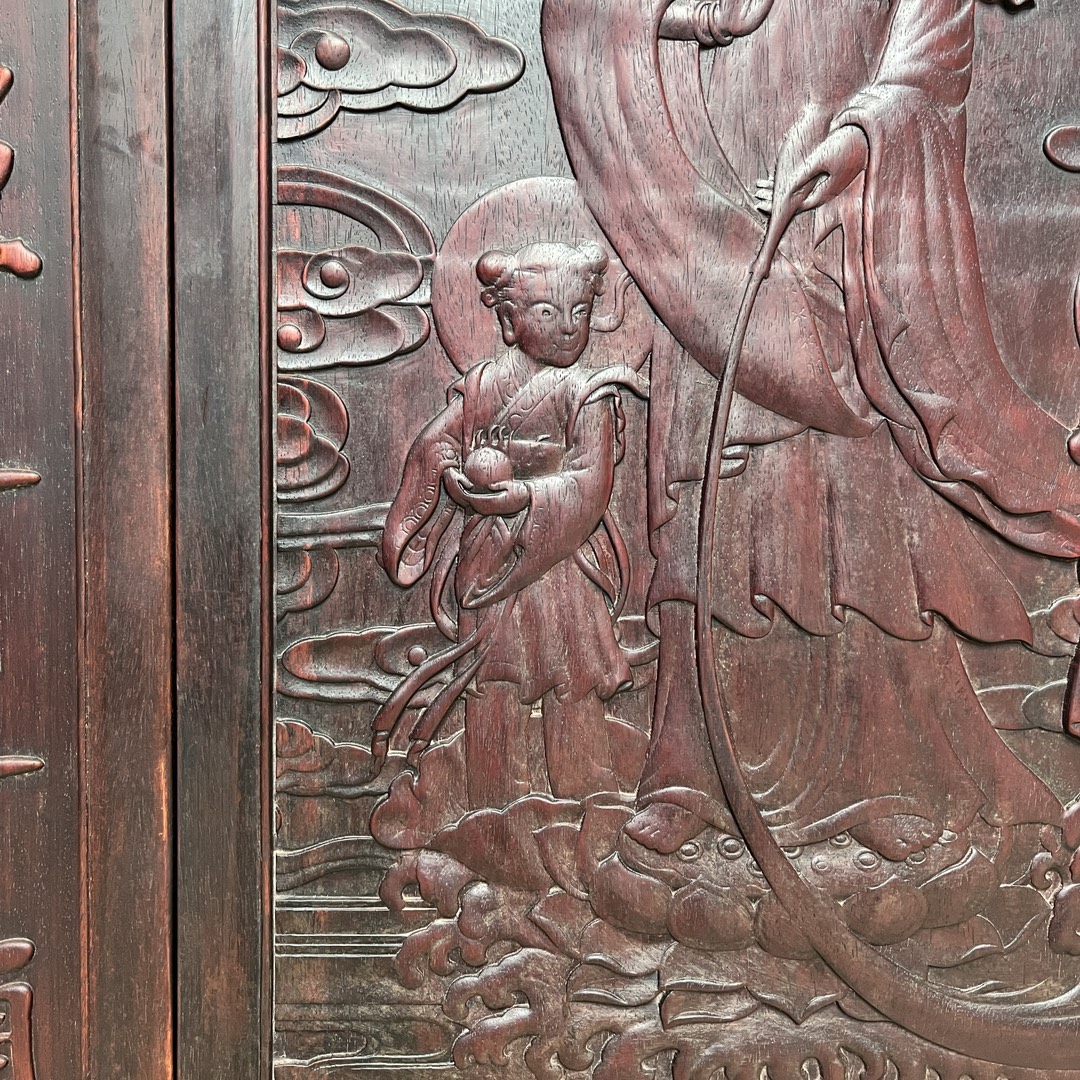 Qing Dynasty Rosewood high-quality fully carved relief single-panel Bodhisattva Three-piece set board