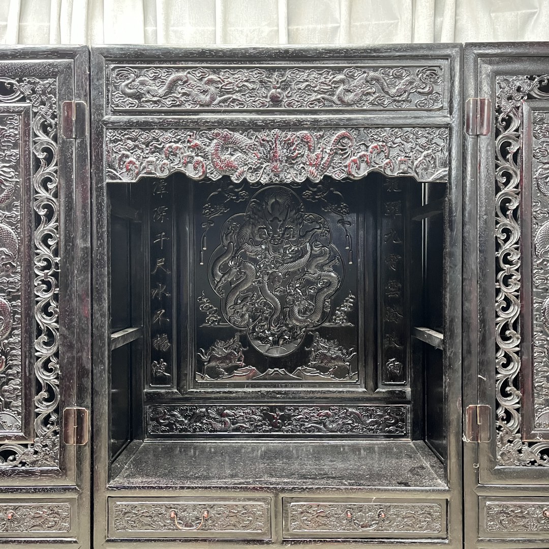 Qing Dynasty Rosewood hand-engraved three-combination bookcase cabinet