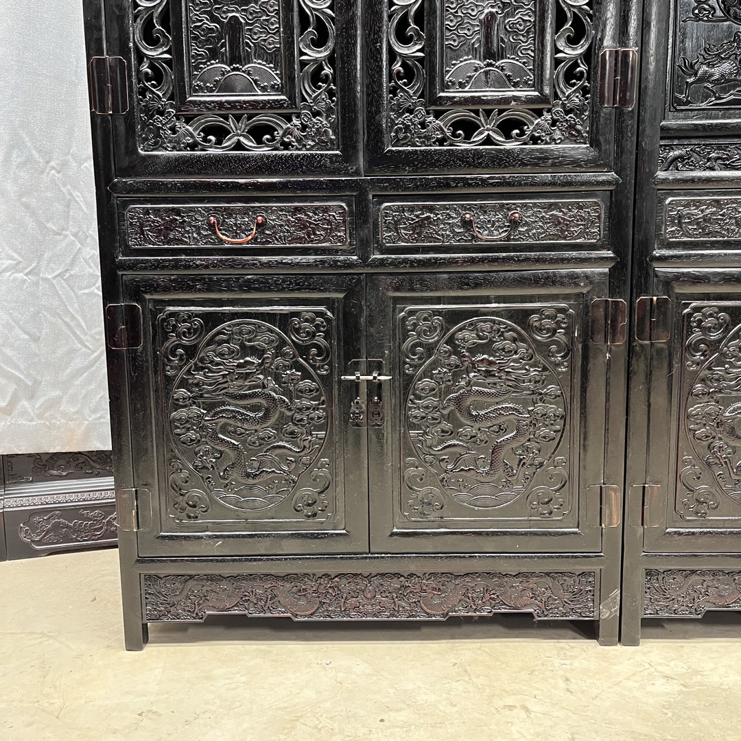 Qing Dynasty Rosewood hand-engraved three-combination bookcase cabinet
