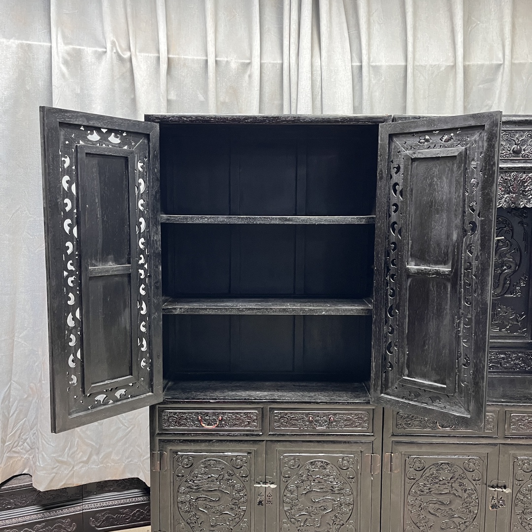Qing Dynasty Rosewood hand-engraved three-combination bookcase cabinet