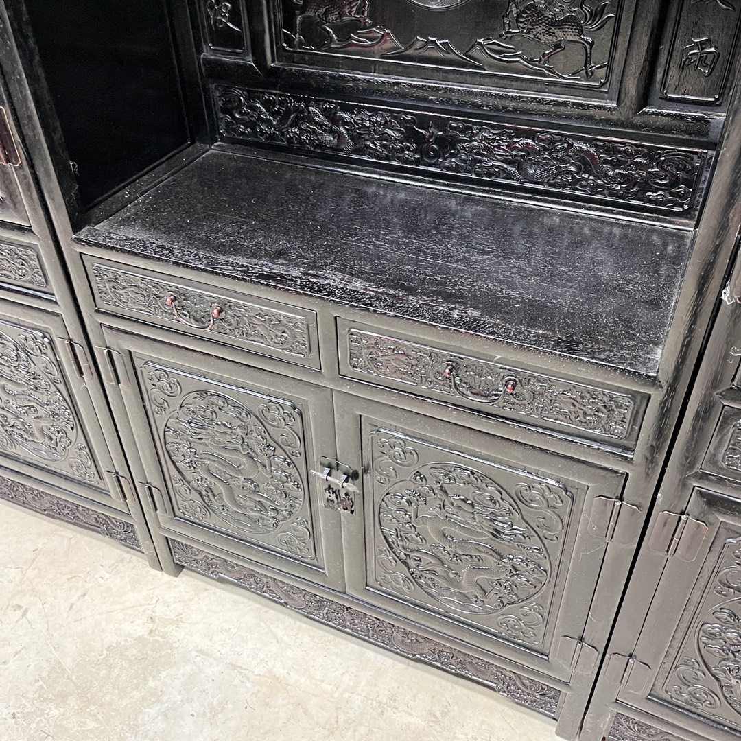 Qing Dynasty Rosewood hand-engraved three-combination bookcase cabinet