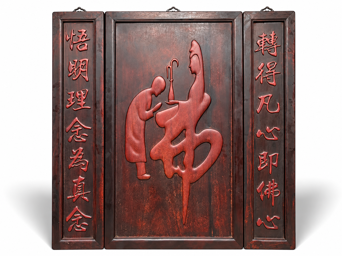 Qing Dynasty Rosewood fully carved relief Three-piece set of high-quality nave Buddha single-board