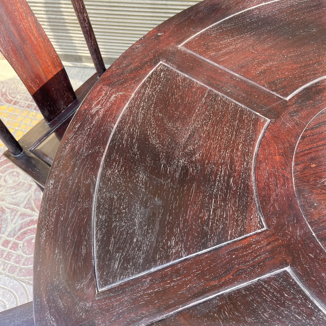 Qing Dynasty Rosewood smooth polished round dining Seven-piece Tables set