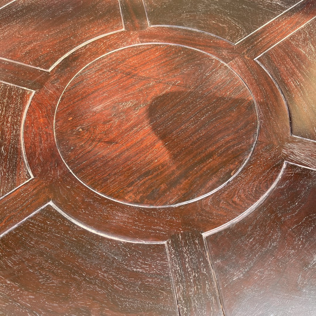 Qing Dynasty Rosewood smooth polished round dining Seven-piece Tables set