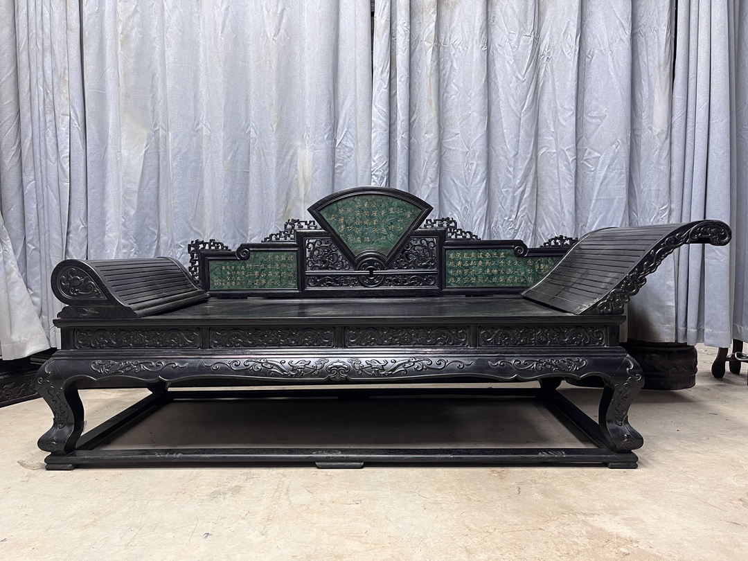 Qing Dynasty Rosewood inlaid jasper imperial concubine bed