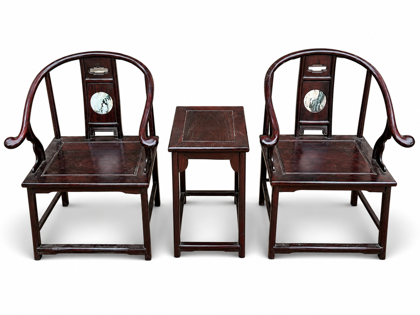 Qing Dynasty Rosewood inlaid marble small smooth polishing Tables and arm chair
