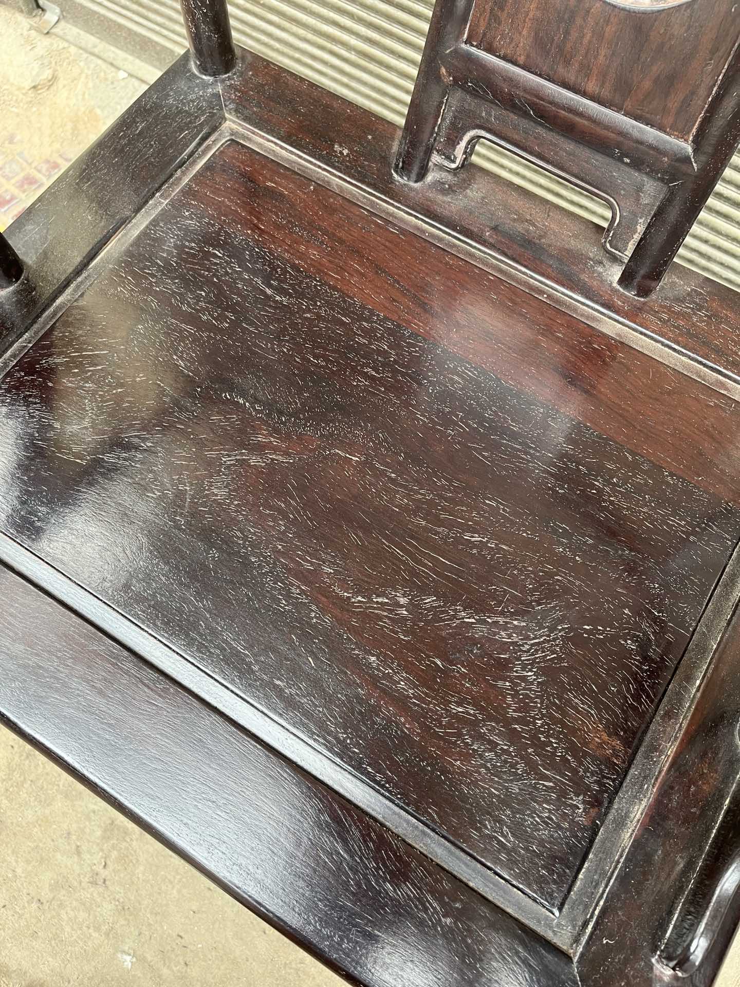 Qing Dynasty Rosewood inlaid marble small smooth polishing Tables and arm chair