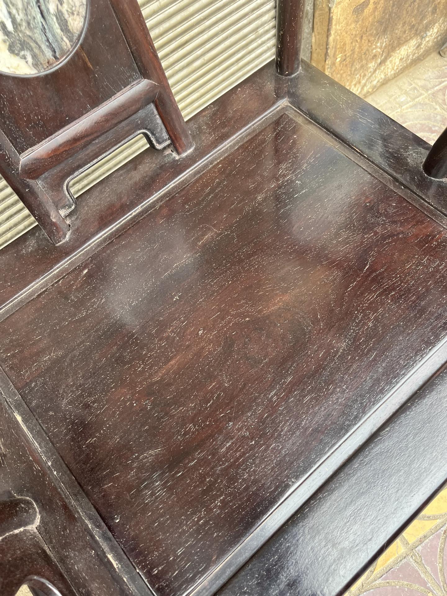 Qing Dynasty Rosewood inlaid marble small smooth polishing Tables and arm chair