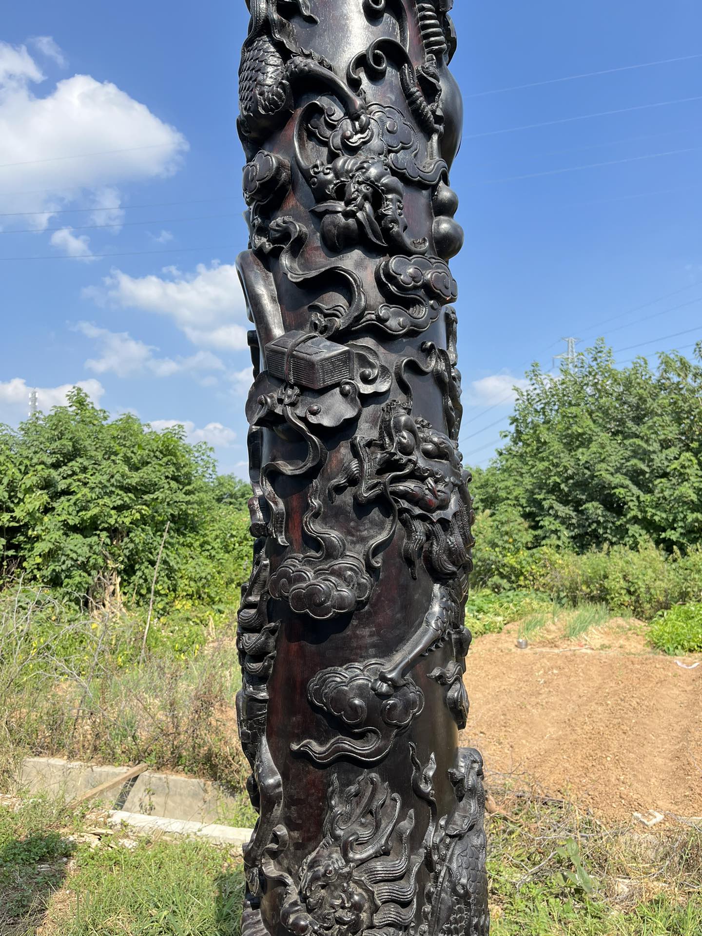 Qing Dynasty Red Sandalwood high-relief Qilin Xianbao Feng Shui a pair of pillars