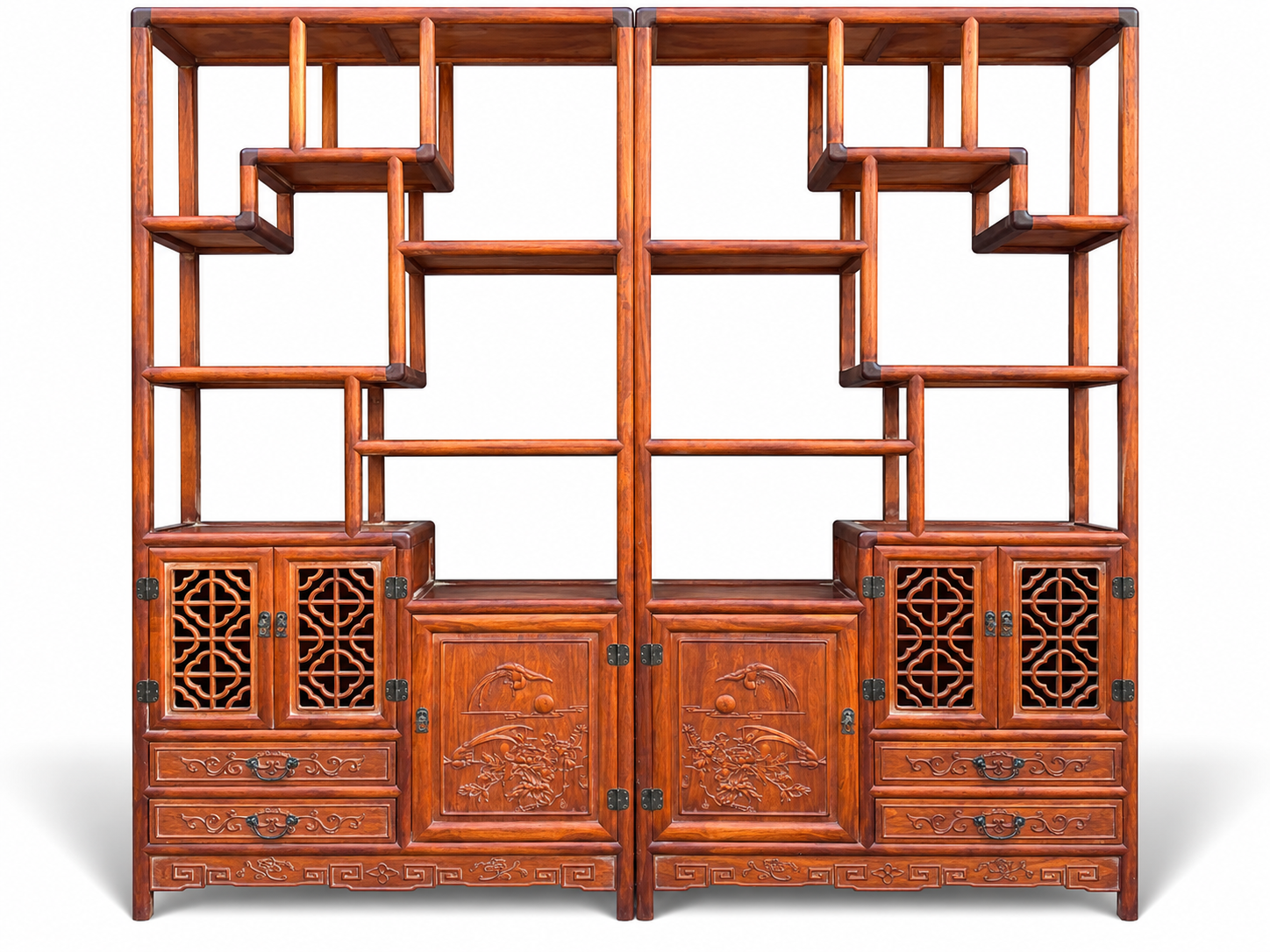 Qing Dynasty Huanghuali wood birds and flower pattern ancient collection rack