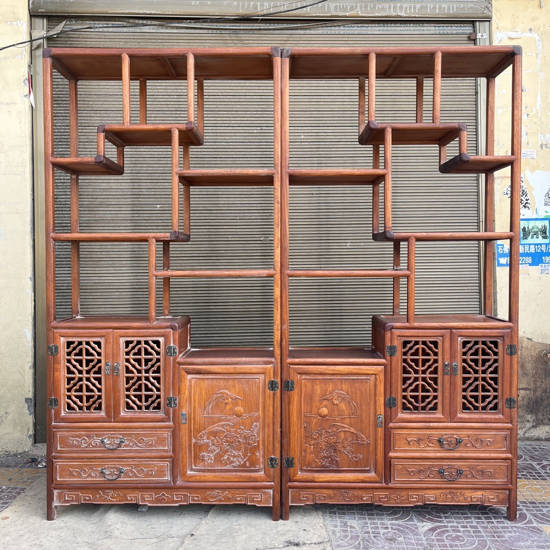 Qing Dynasty Huanghuali wood birds and flower pattern ancient collection rack