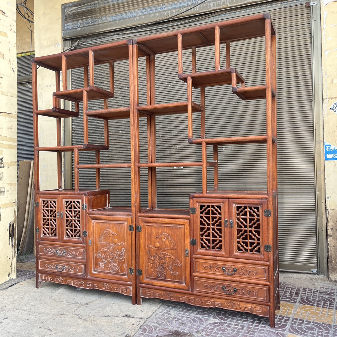 Qing Dynasty Huanghuali wood birds and flower pattern ancient collection rack