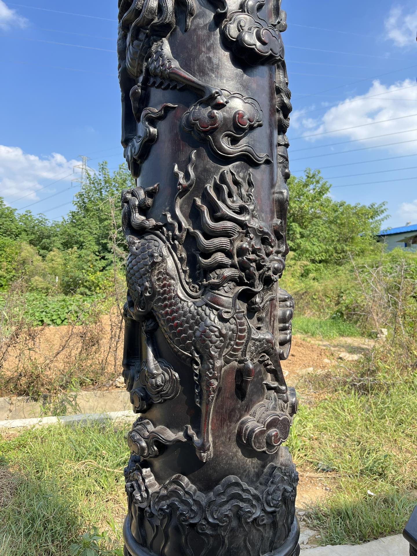Qing Dynasty Red Sandalwood high-relief Qilin Xianbao Feng Shui a pair of pillars