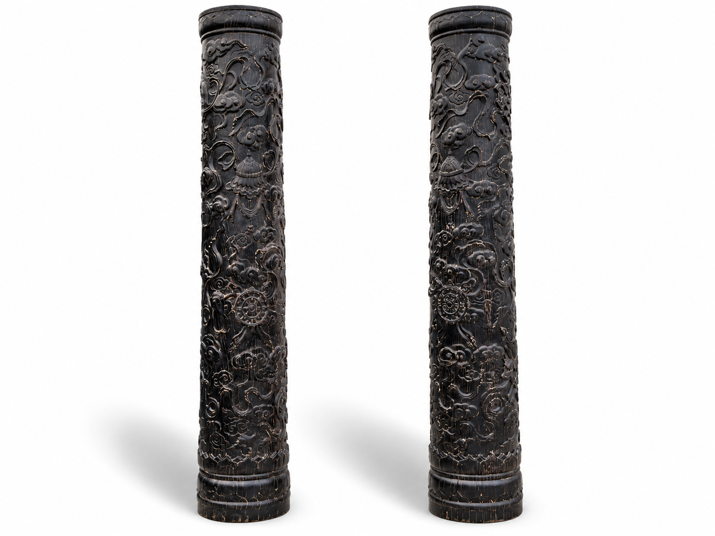 Qing Dynasty Red Sandalwood high-relief Feng Shui a pair of pillars