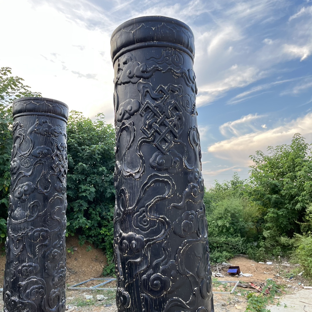 Qing Dynasty Red Sandalwood high-relief Feng Shui a pair of pillars